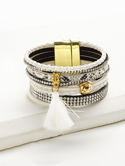 Tassel And Rhinestone Detail Layered Bracelet