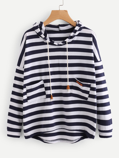 Striped Dip Hem Hoodie