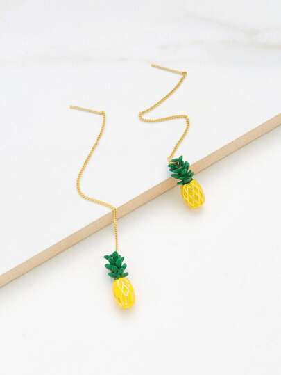 Pineapple Design Long Drop Earrings