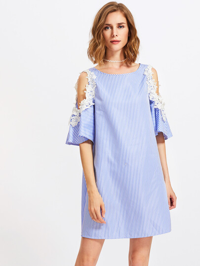 Lace Applique Open Shoulder Bell Sleeve Dress