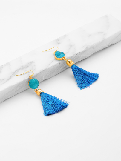 Crystal Detail Tassel Drop Earrings