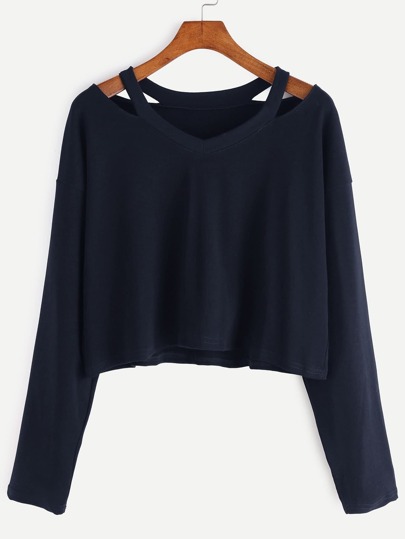 Navy Cut Out Neck T-shirt