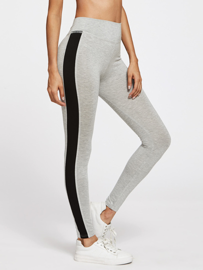 Contrast Panel Side Heather Knit Leggings