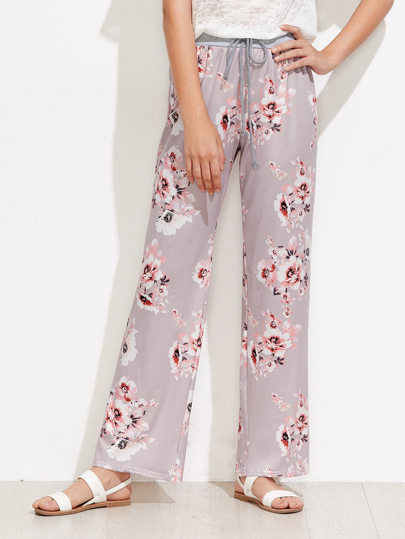 Pantalones florals con cintura tejida de marga en contraste