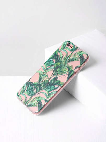 Funda para iPhone transparente con estampado de hoja verde