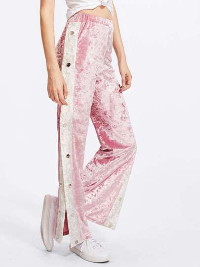 Pantalons contrasté en velours avec dséfiler boutons