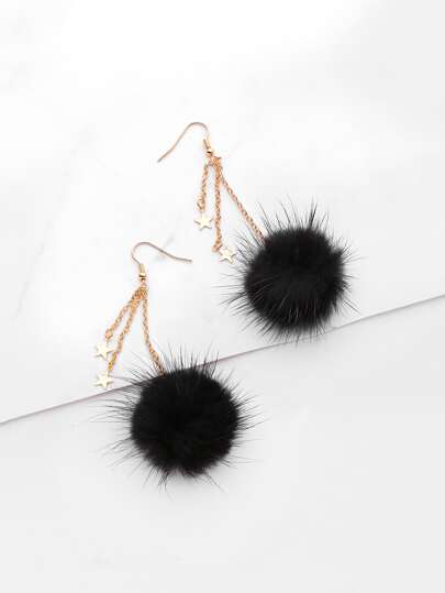 Tropfenohrringe mit Pompons und Metall Stern