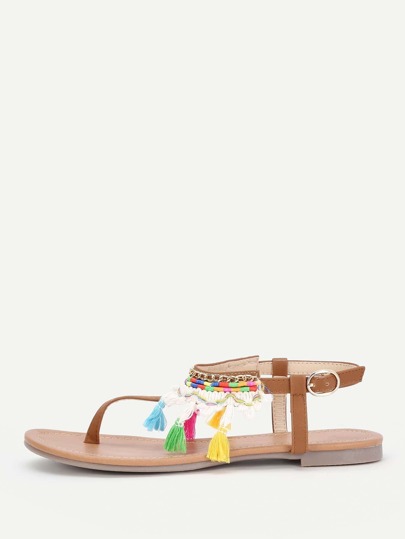Tassel Detail Toe Post Sandals