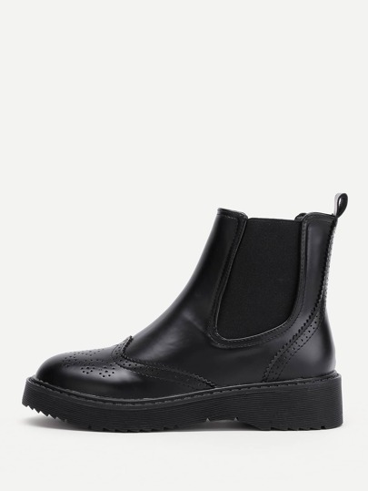 PU Stiefeletten mit Laser Cut und runden Zehe