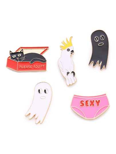 Cat And Bird Design Brooch Set