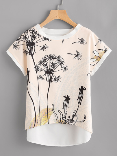 Top asimétrico con estampado de manga dolman