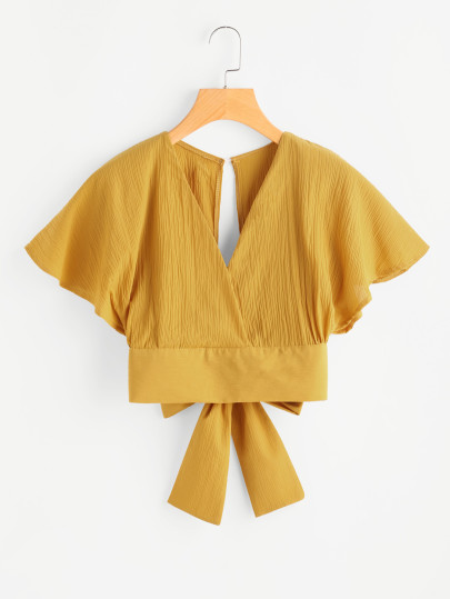 Bluse mit tiefem V-Ausschnit,Schlussloch hinten und Schleife