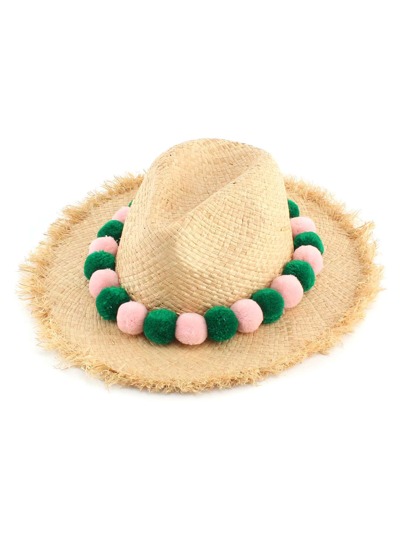 Pom Pom Design Straw Beach Hat