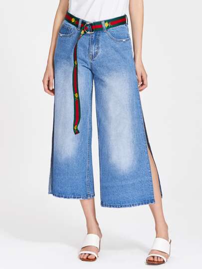 Flower Embroidery Striped D Ring Belt