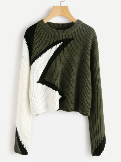 Pull-over color-block à motif géométrique