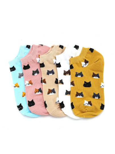 Cat Print Invisible Socks 5pairs