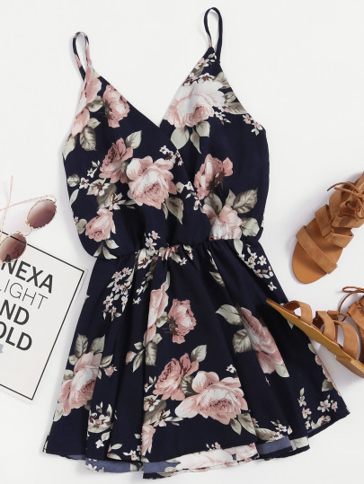 Floral Print Random Surplice Cami Dress
