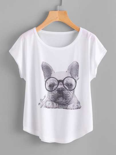 T-Shirt mit Hundmuster und Kappeärmeln