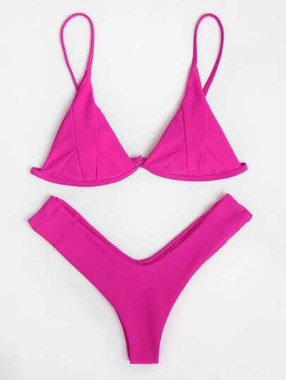 Conjunto de bikini con detalle de costura con pierna alta