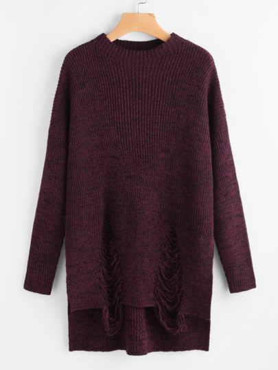 Pull-over lacéré à bord étagé