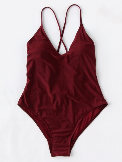 Plunge Neckline Cross Back Swimsuit