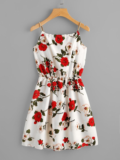 Cami Kleid mit Blumen Muster und Selbstbindung