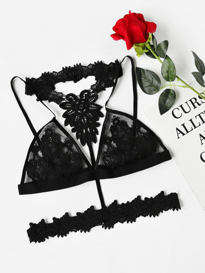 Reggiseno a rete con applique