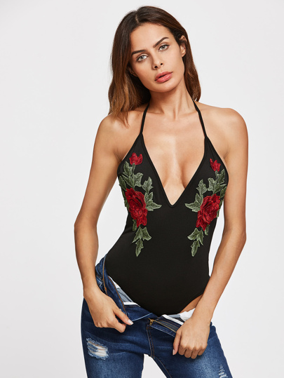 Body dos nu brodé avec des appliques