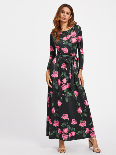Vestito con stampa di rosa