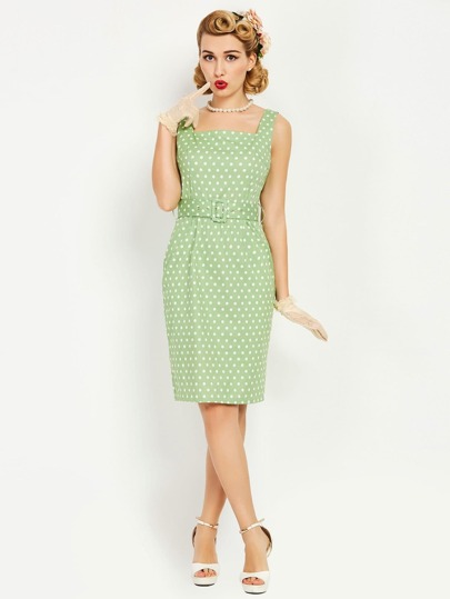 Polka Dot Tank Dress With Belt