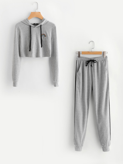 Sweat à capuche avec des pièces d\'arc-en-ciel &Sweat-pantalons