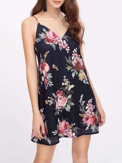 Floral Print V Back Cami Dress
