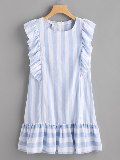 Vestido de rayas con ribete de volantes