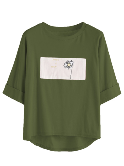 Camiseta de doblez con estampado de dibujo y letras