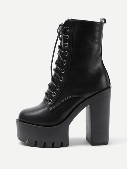 Botines con tacón de PU en plataforma con cordón