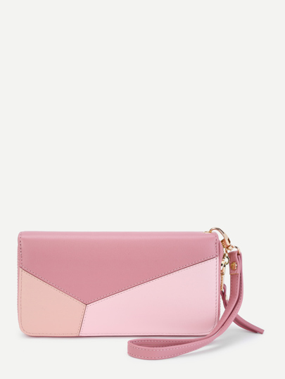 Billetera de PU de color block con cremallera