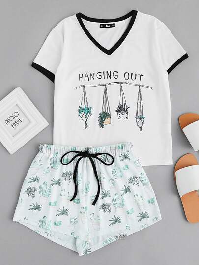 Camiseta gráfica con short con cordón
