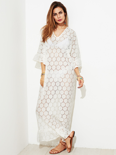 Vestido con manga acampanada con encaje floral