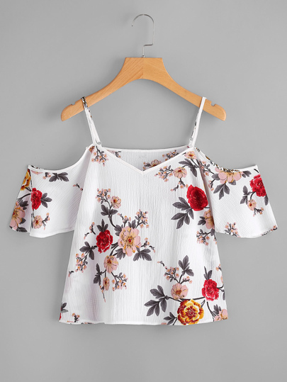 Schulterfreie Bluse mit Blumenmuster
