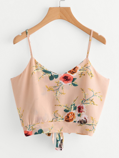 Top separado con estampado floral al azar con cordón