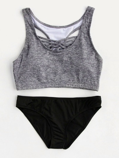 Lattice Front Racerback Tankini Set