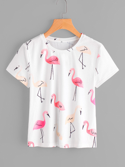 T-shirt con stampa di fenicottero
