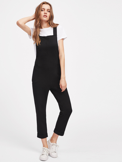 Rolled Hem Pockets Side Overall Pants