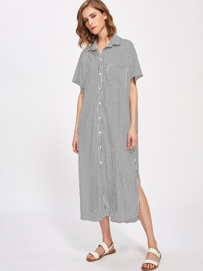 Contrast Vertical Striped Split Side Dress