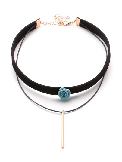 Collier à étages en velours détail de barre et fleur