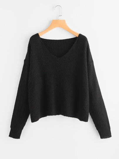 Maglione in maglia a coste con spalle scivolate