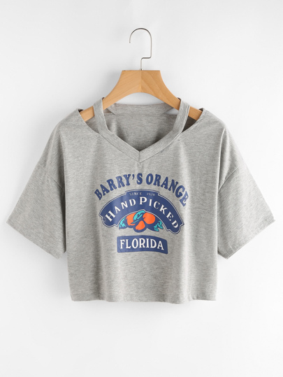 Cutout Neck Dropped Shoulder Tee