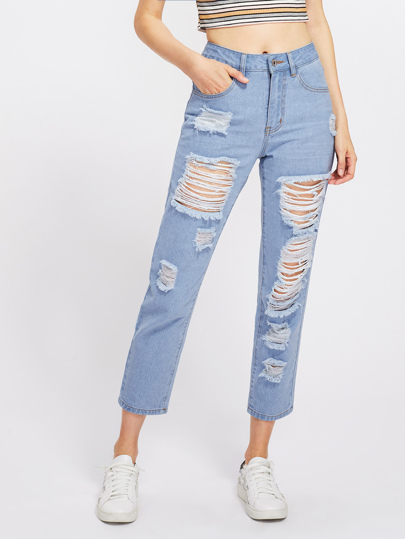Light Wash Destroyed Jeans
