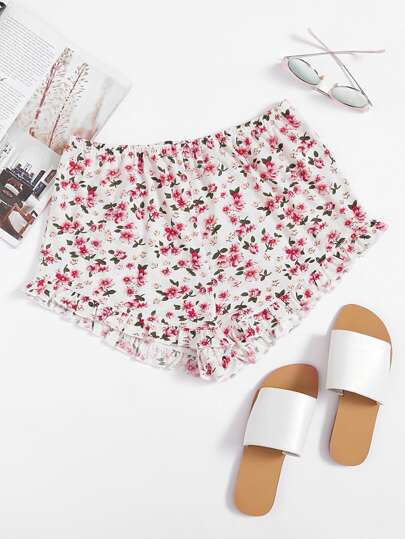 Frilled Hem Ditsy Shorts