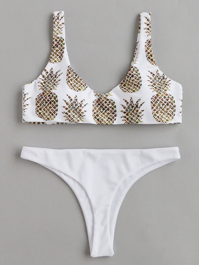 Pineapple Print Beach Bikini Set